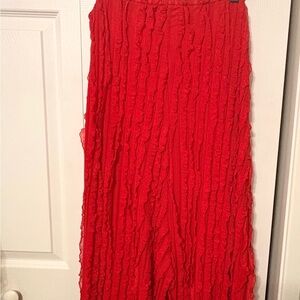 SHEIN Red Ruffled Textured Maxi Skirt